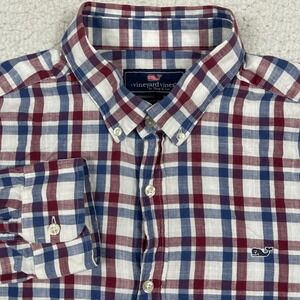 Vineyard Vines Button Down Shirt Mens XL Red White Blue Plaid Whale Shirt 1W6196